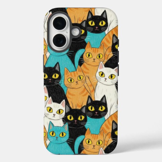 Katzengruppe mit bunter Buntstiftzeichnung Case-Mate iPhone Hülle (Rückseite)