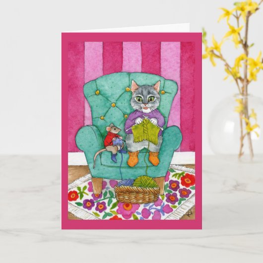 Katzengrüße und Maus oder Kartennote Karte (Gelbe Blume)