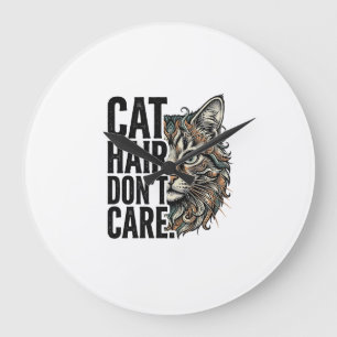 Katzenhaare sind egal Vintage Gravur Katze Shirt D Große Wanduhr