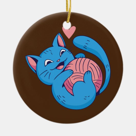Katzenhahn Garnkugel Katzenlover Knetköpfe Häkeln Keramik Ornament (Vorne)