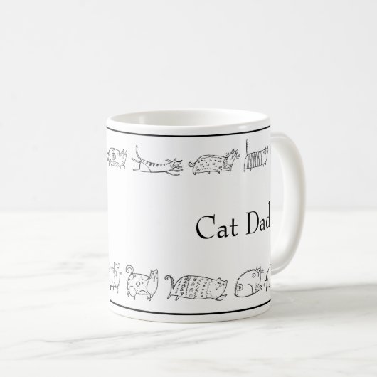 Katzenhandgezeichneter KatzenVater Moderner, einfa Kaffeetasse (VorderseiteRechts)