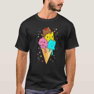 Katzenhaufen Eiscremekegel Dessert Sommer Stimmung T-Shirt