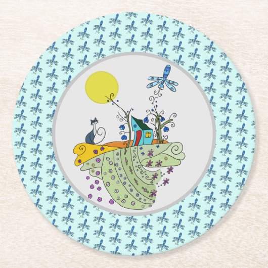 Katzenhaus Runder Pappuntersetzer (Vorderseite)