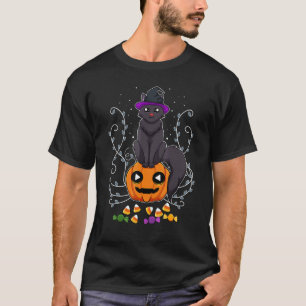 Katzenhexe Faules Halloween-Kostüm Süße Kürbisbonb T-Shirt