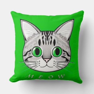 Katzenillustration mit grünen Augen Kissen