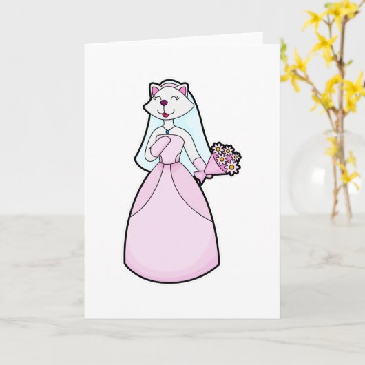 Katzenjacke als Braut mit Blume Karte (Gelbe Blume)