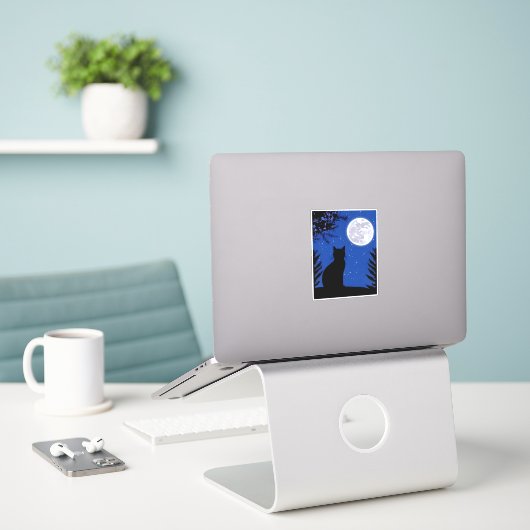 Katzenjacke am Vollmond Aufkleber (Laptop auf Schreibtisch)