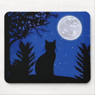 Katzenjacke am Vollmond Mousepad