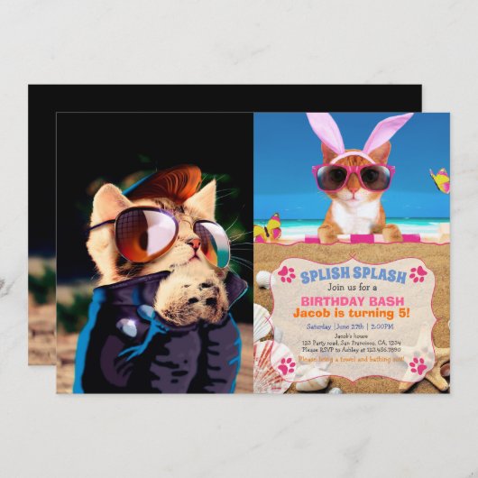 Katzenjacke in Lederjacke Einladung (Vorne/Hinten)