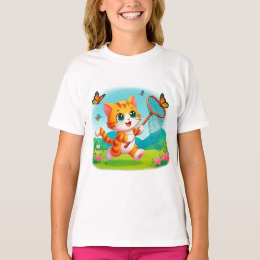 Katzenjagd Schmetterlinge T-Shirt (Vorderseite)