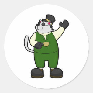 Katzenjammer mit Kaffee und Hut Runder Aufkleber