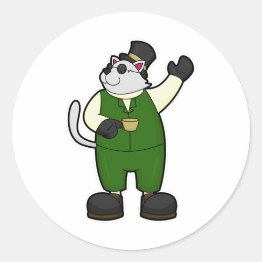 Katzenjammer mit Kaffee und Hut Runder Aufkleber (Vorderseite)