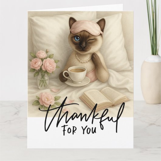 Katzenkaffee im Bett Dankeskarte (Vorderseite)
