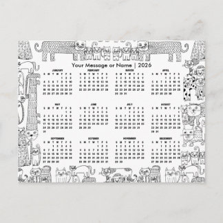 Katzenkalender 2026 mit personalisierter Nachricht Postkarte