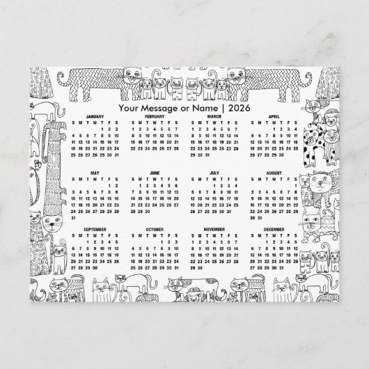 Katzenkalender 2026 mit personalisierter Nachricht Postkarte (Vorderseite)