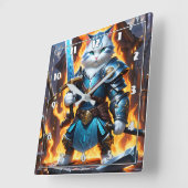 Katzenkämpfer im Schlachtrüsten mit Schwert Quadratische Wanduhr (Winkel)