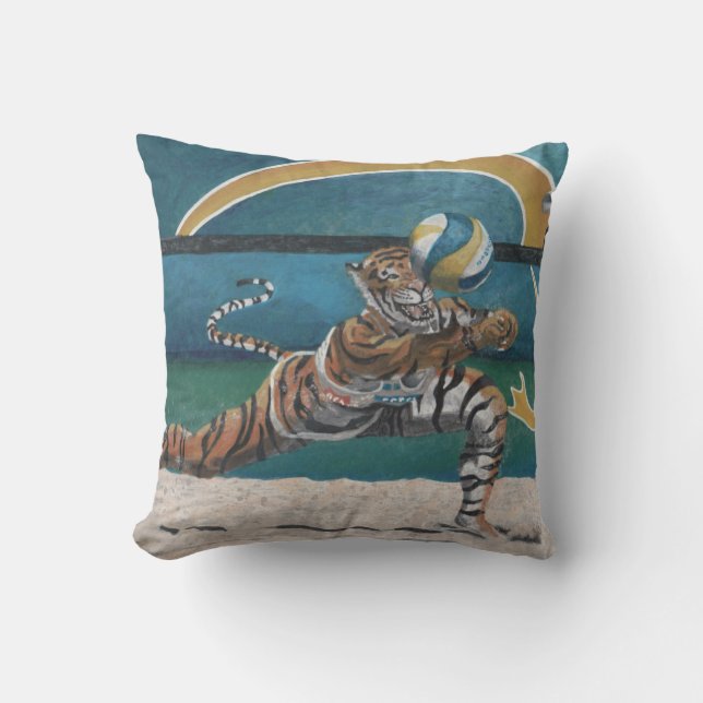 Katzenkämpfer spielen Beach Volleyball Throw Kisse Kissen (Vorderseite)