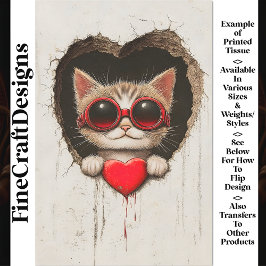 Katzenkätzchen in roter Brille, rotes Herz AQ3 Dec Seidenpapier