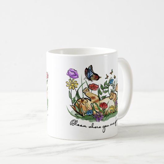 Katzenkätzchen spielen Gartenschmetterling-Blume b Kaffeetasse (VorderseiteRechts)