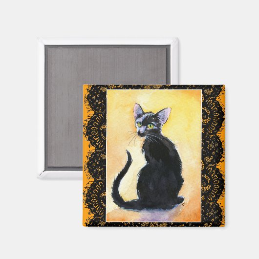 Katzenkätzchen, Spitzen, orangefarbener Magnet (Vorderseite/Rückseite)