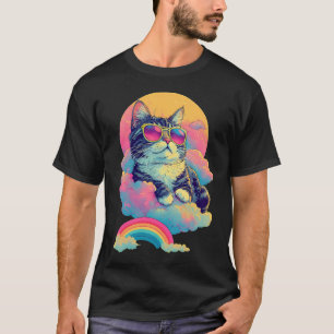 Katzenkatze Retro Kalt mit Rainbow Aura T-Shirt