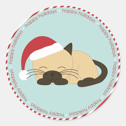 Katzenkatze tragen eine Weihnachtsmannmütze Runder Aufkleber (Vorderseite)