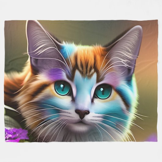 Katzenkatze und Blume Fleecedecke (Vorderseite (Horizontal))