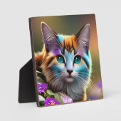 Katzenkatze und Blume Fotoplatte (Vorderseite)