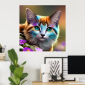 Katzenkatze und Blume Poster (Heimbüro)