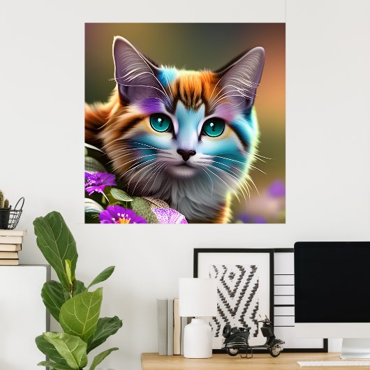 Katzenkatze und Blume Poster (Heimbüro)