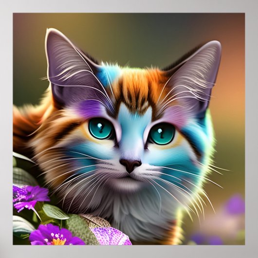 Katzenkatze und Blume Poster (Vorne)
