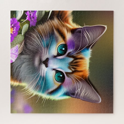 Katzenkatze und Blume Puzzle (Horizontal)