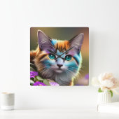 Katzenkatze und Blume Quadratische Wanduhr (Zuhause)