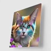 Katzenkatze und Blume Quadratische Wanduhr (Winkel)