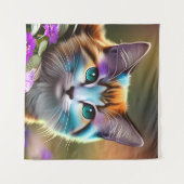 Katzenkatze und Blume Wandteppich (Vorderseite (Horizontal))