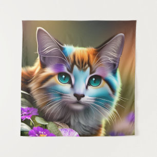 Katzenkatze und Blume Wandteppich