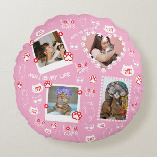Katzenkissen mit Gesichtsnamen und Fotos Rundes Kissen