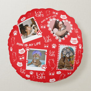 Katzenkissen mit Gesichtsnamen und Fotos Rundes Kissen