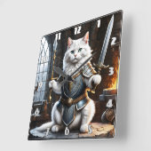 Katzenklade im Rüstungsschwert und in der Speere Quadratische Wanduhr (Winkel)