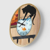 Katzenklatsche auf Fischschüssel Große Wanduhr (Winkel)