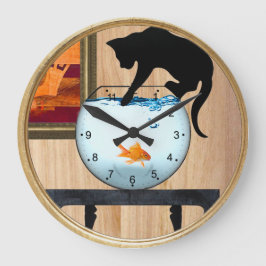 Katzenklatsche auf Fischschüssel Große Wanduhr