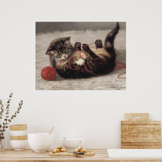Katzenklatsche, eine Katze, die Galle aus dem Garn Poster (Küche)