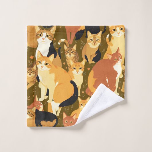 Katzenkollage in Braun, Tan und Rost Badhandtuch Set (Waschlappen)