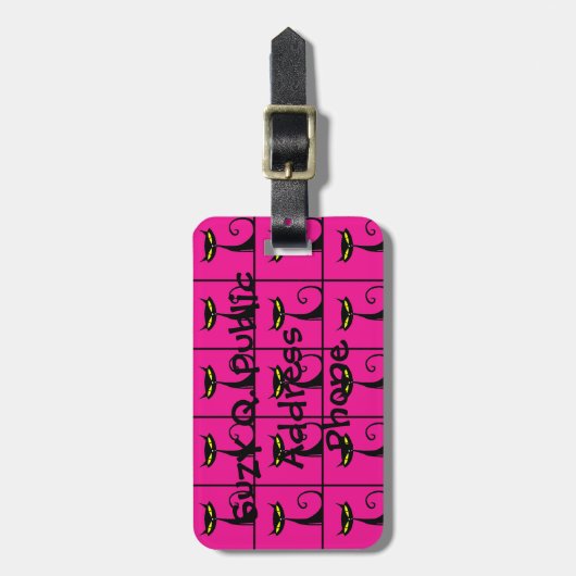 Katzenkollage in heißen rosa und schwarzen Kitten Gepäckanhänger (Vorderseite vertikal)