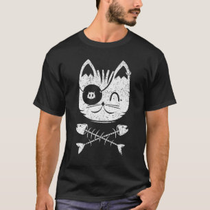 Katzenkopf mit Fischgräte Vintage-Katze T-Shirt