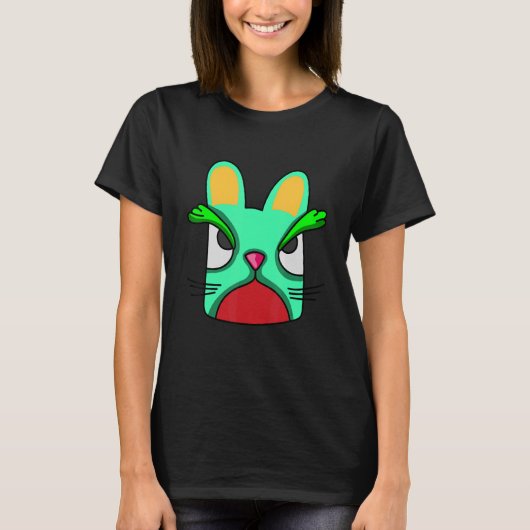 Katzenkopf mit grünem Quadrat T-Shirt (Vorderseite)