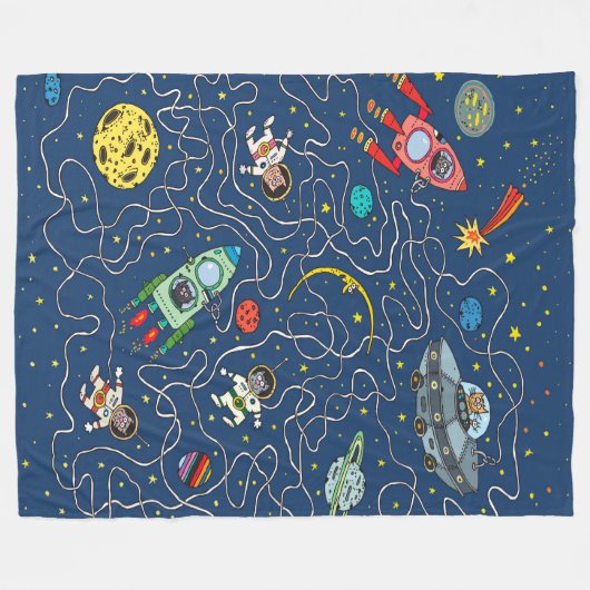 Katzenkosmos-Kosmonautenrakete Fleecedecke (Vorderseite (Horizontal))
