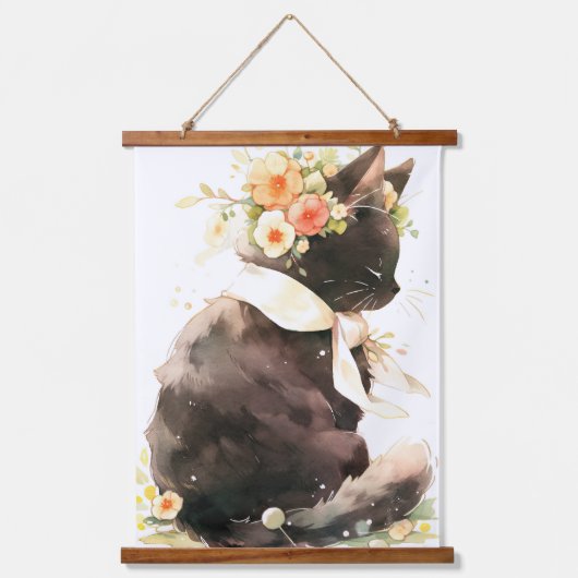 Katzenkralle mit schwarzer Katze Wandteppich Mit Holzrahmen (Vorderseite)