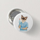 Katzenkrankenschwester mit Mini-Herz, das Liebe se Button (Vorne & Hinten)
