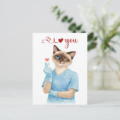 Katzenkrankenschwester mit Mini-Herz, das Liebe se Postkarte (Stehend Vorderseite)